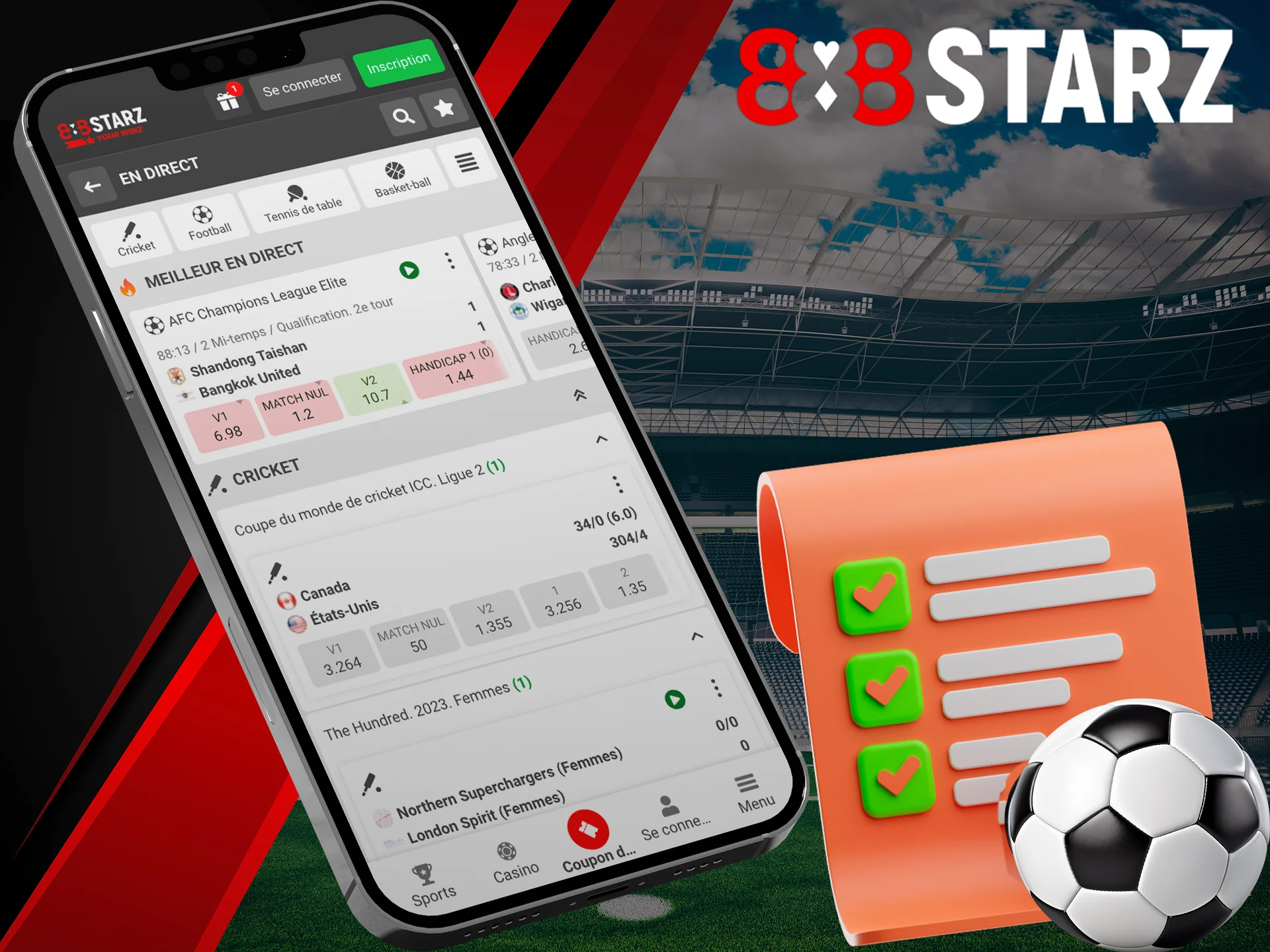 Choose your betting options on the 888Starz application.