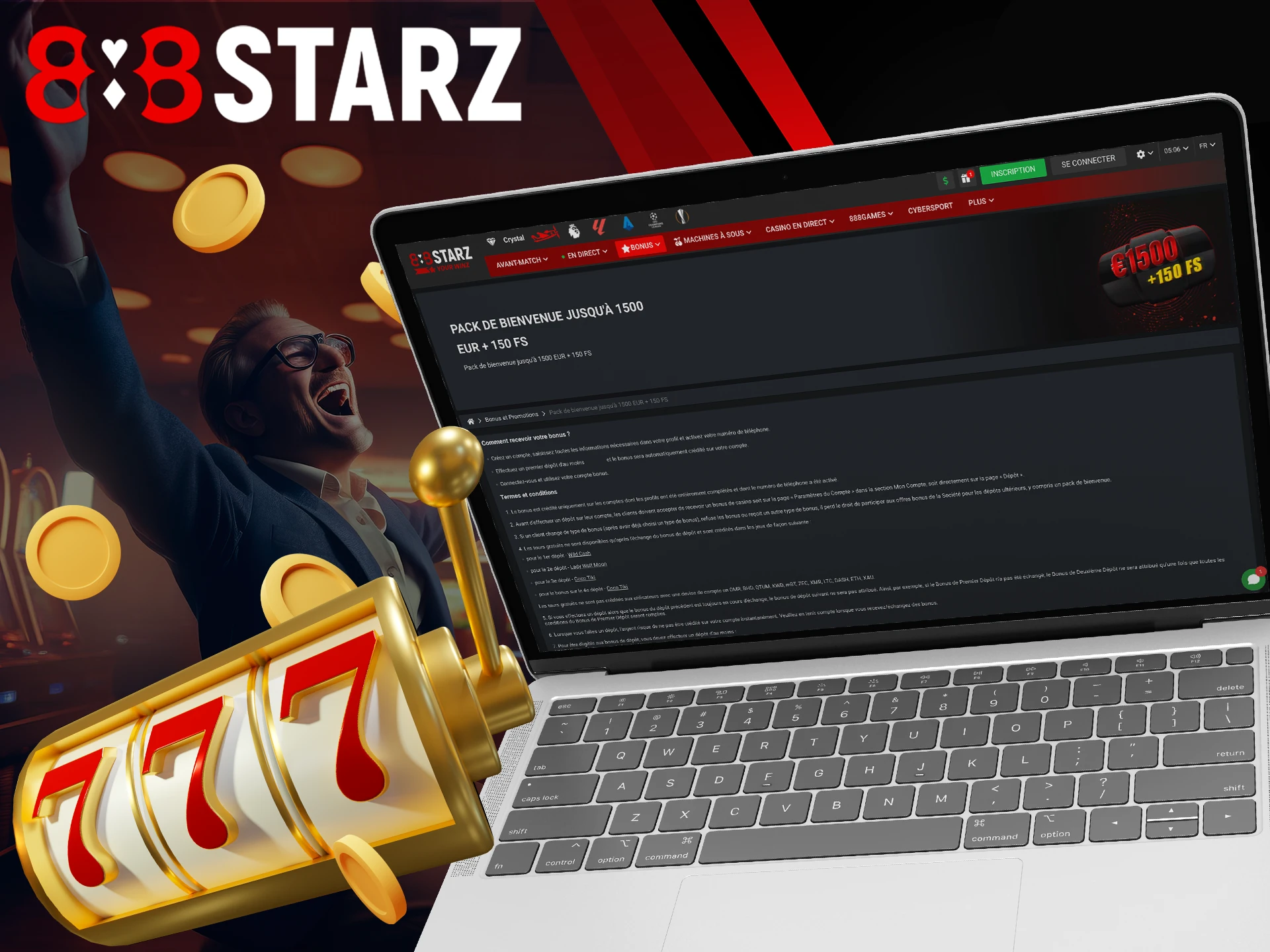 The 888Starz welcome bonus awaits you for your winnings.