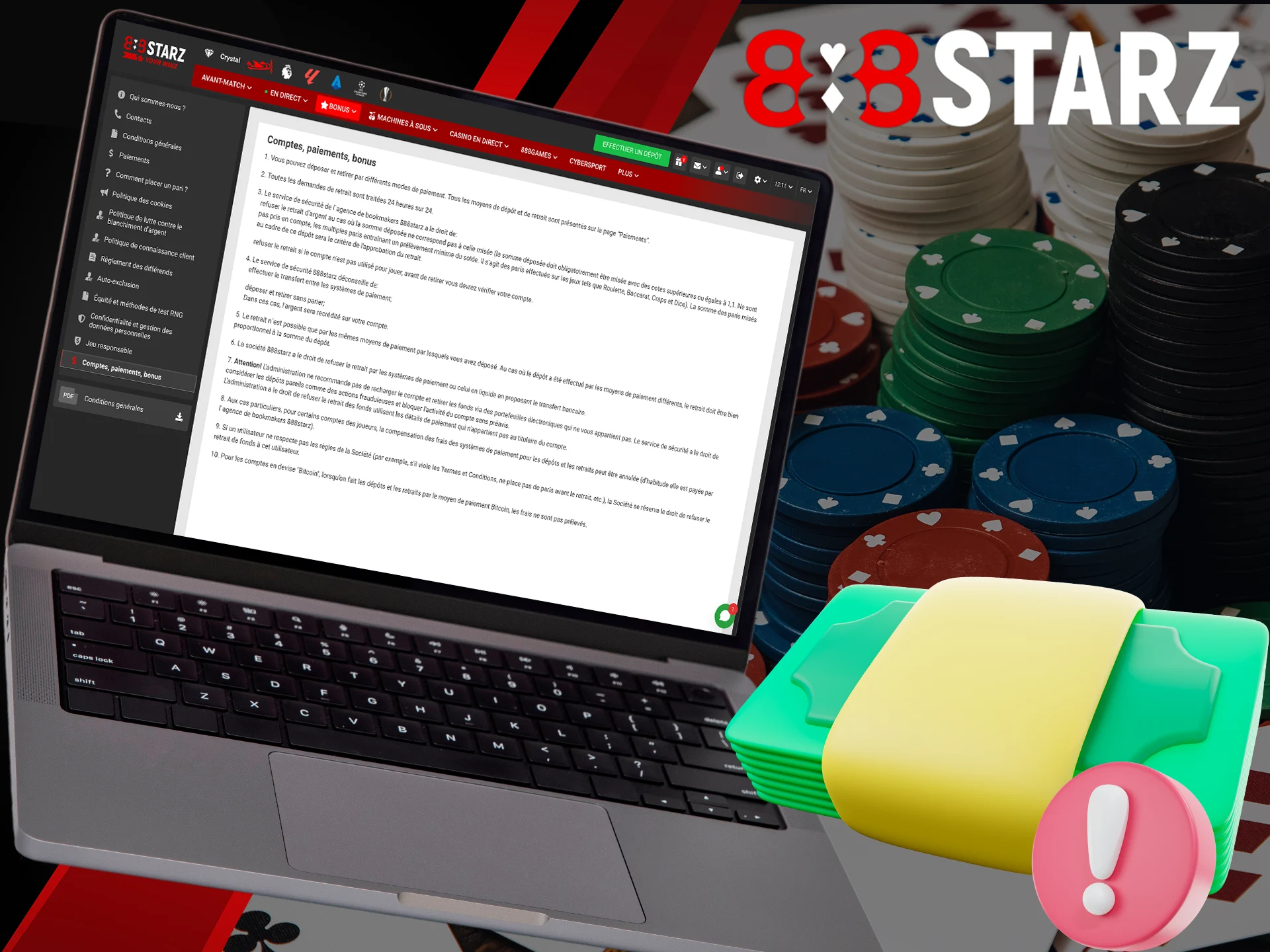 Learn more about 888Starz withdrawal and deposit rules.